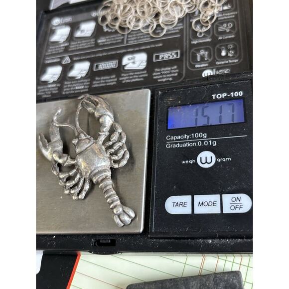 Vtg Sterling Silver MCM Lobster Crustacean Statement Brooch 15.17g 925 - Picture 8 of 8
